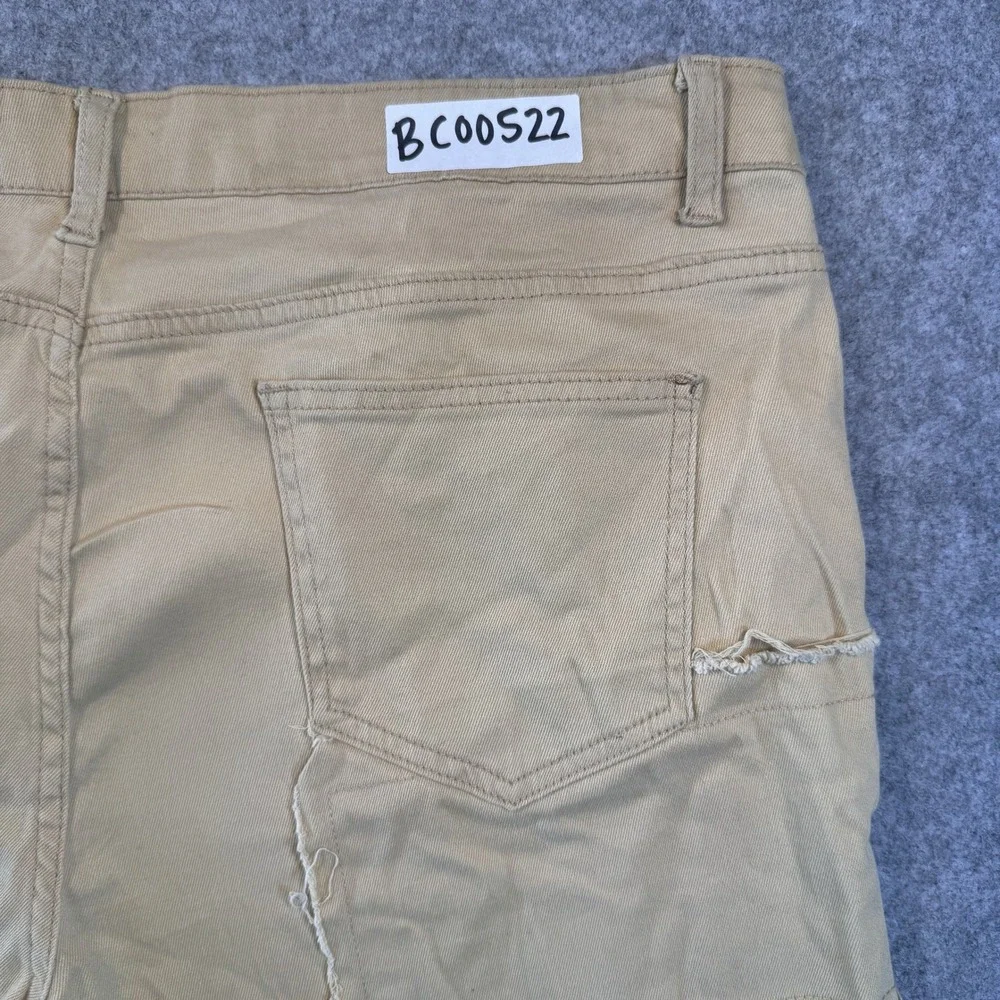 Unbranded Distressed Patchwork Pants 38 Khaki Frayed Streetwear Detail